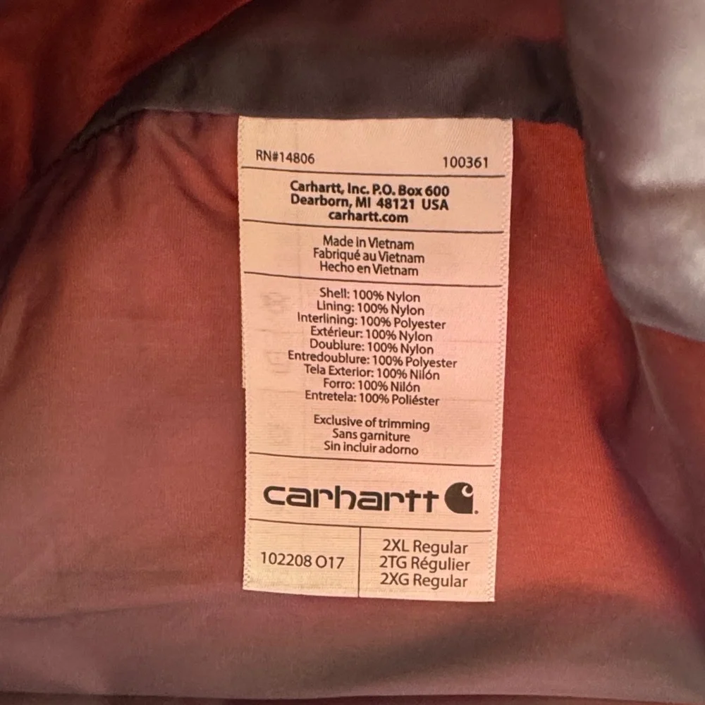 Carhartt Men's Rust Puffer Jacket 2XL regular - Picture 6 of 7